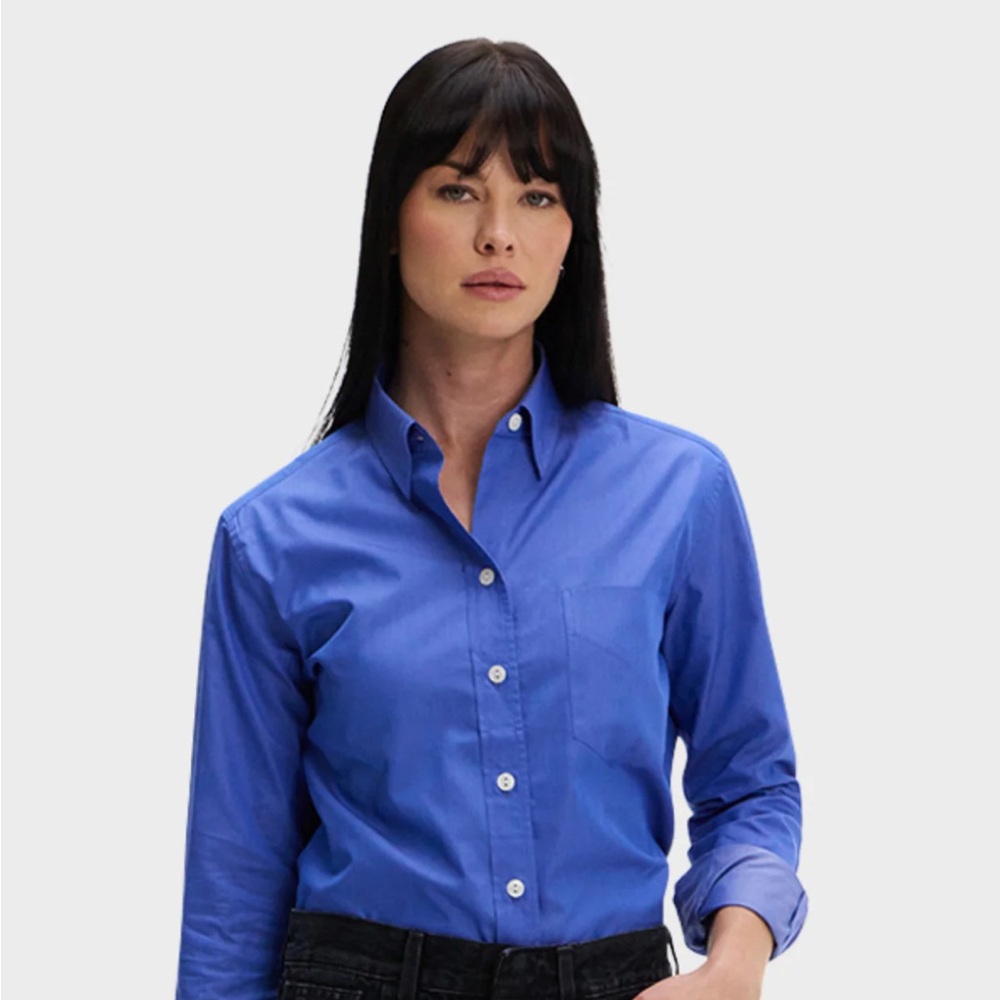 Sarah Alexandra Weekend Button Down Shirt in Blue Lagoon Silk-Cotton